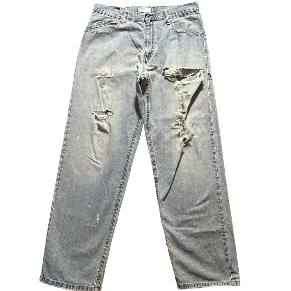 Levi's SilverTab Jeans Mens 36x34 Light Wash Baggy Distressed Ripped Denim